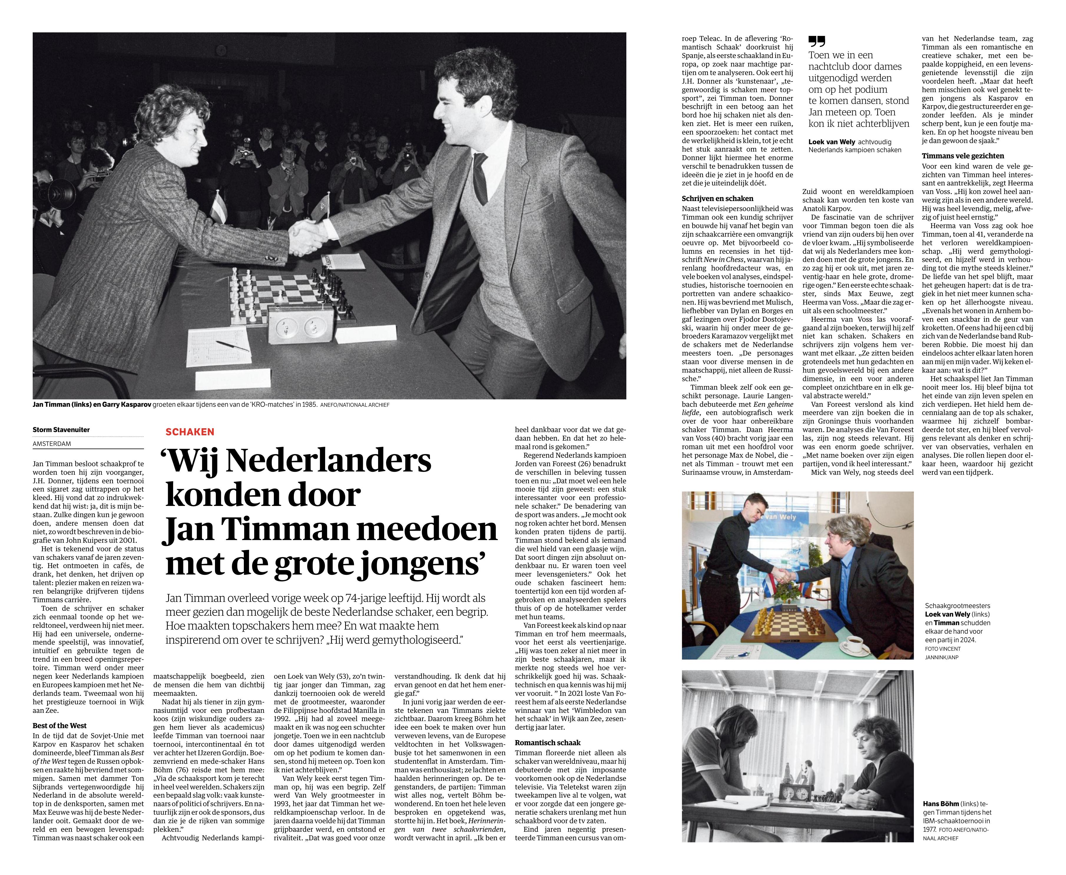 Wij Nederlanders konden door Jan Timman meedoen met de grote jongens